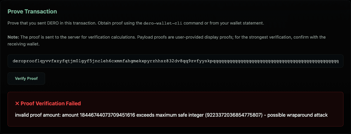 Same forged proof rejected — wraparound amount blocked