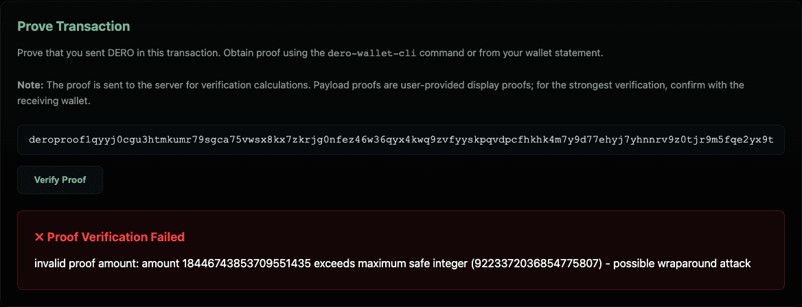 Same report proof rejected by the patched explorer